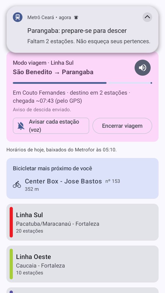 Modo viagem com o aviso de descida