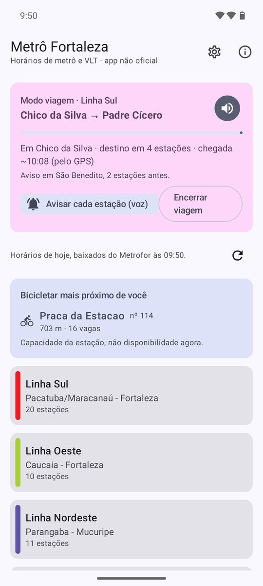 Modo viagem em andamento